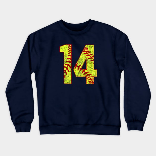 Fastpitch Softball Number 14 #14 Softball Shirt Jersey Uniform Favorite Player Biggest Fan Crewneck Sweatshirt by TeeCreations